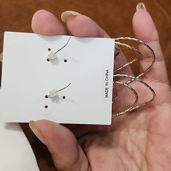 Bancroft Gold and Silver Tone Triple Teardrop Earrings with Sparkling Accents - Picture 4 of 4